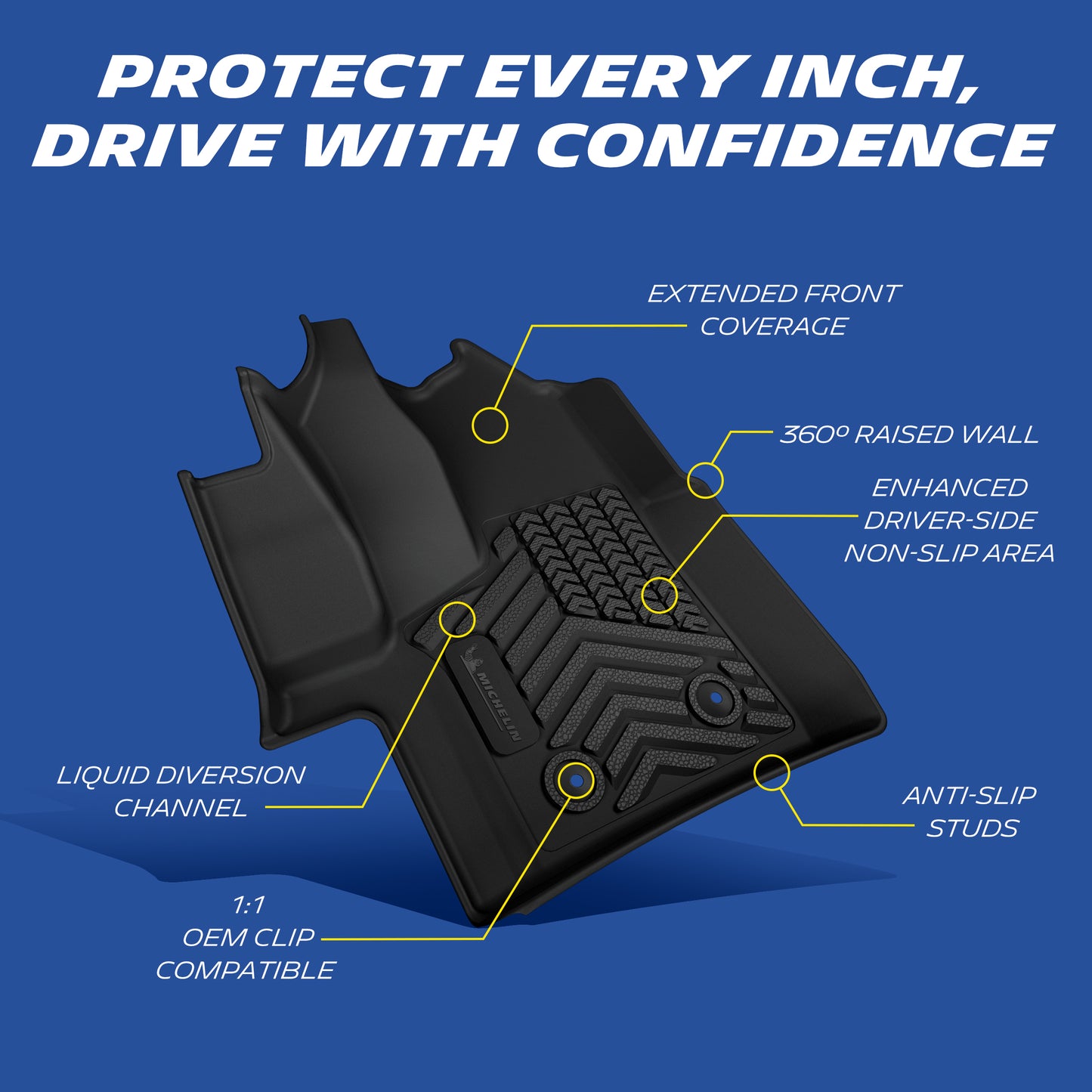 Michelin driver TPE mat annotated diagram showing key functional features
