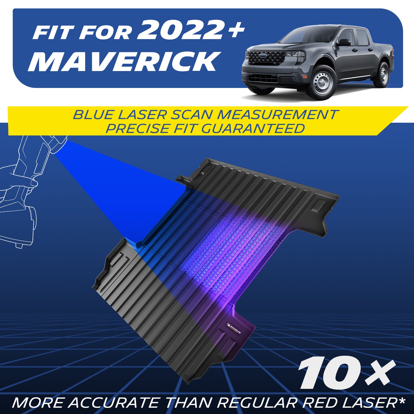 2022+ Ford Maverick Truck Bed Mat Blue Laser 10x Precise Scan TPE Cargo Liner

