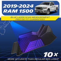 Michelin all-weather TPE floor mats, fits 2019-2024 RAM 1500, blue laser scan measurement for precise fit, 10x more accurate than standard red laser, custom-fit guaranteed.