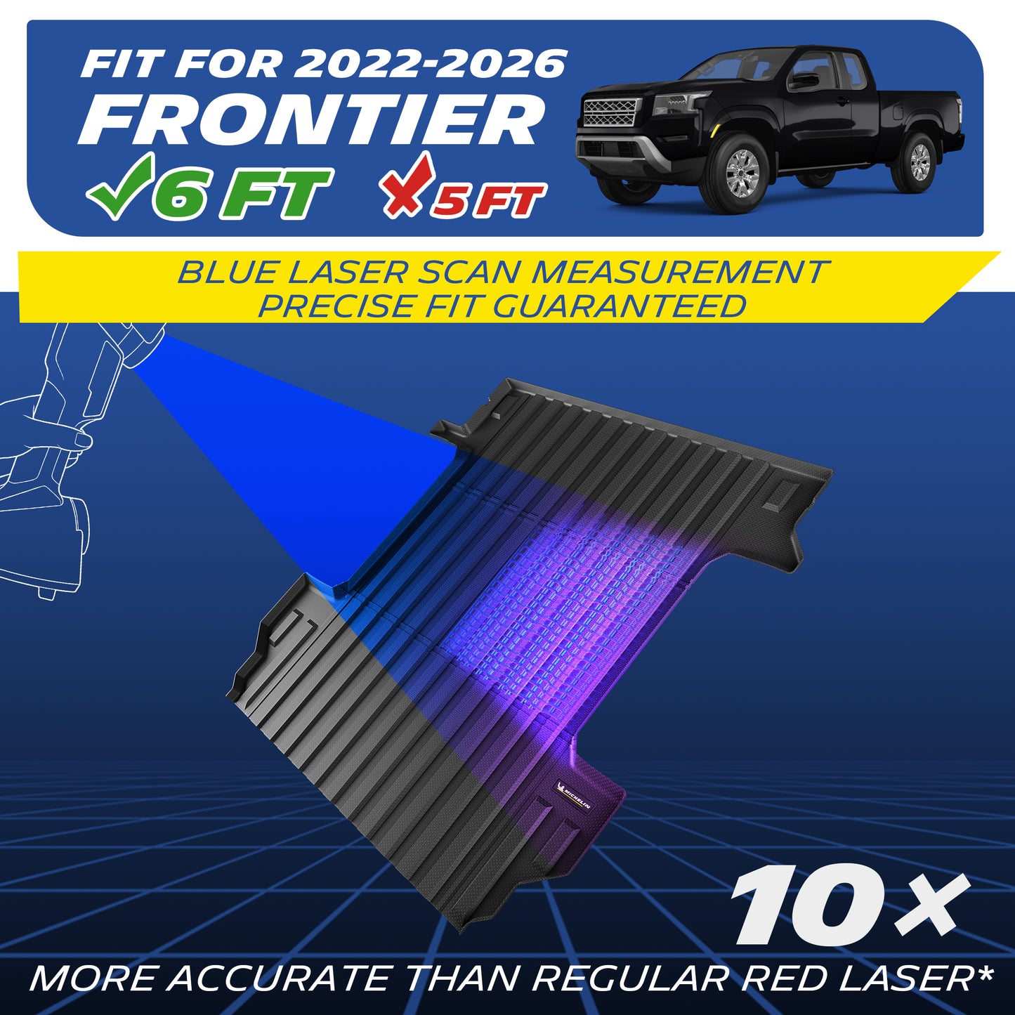 Michelin Truck Bed Mat for 2022-2026 Nissan Frontier 6 FT/73.3" Only (Not Fit Drop-in Bed Liners), All-Weather Truck Bed Liner, Custom Fit, Durable TPE, Bedliner, Non-Slip