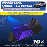 Michelin all-weather TPE floor mats, fits 2026+ Tesla Model Y L 6-seater (not for Premium, Performance, or Standard models), blue laser scan measurement for precise fit, 10x more accurate than standard red laser, custom-fit guaranteed.