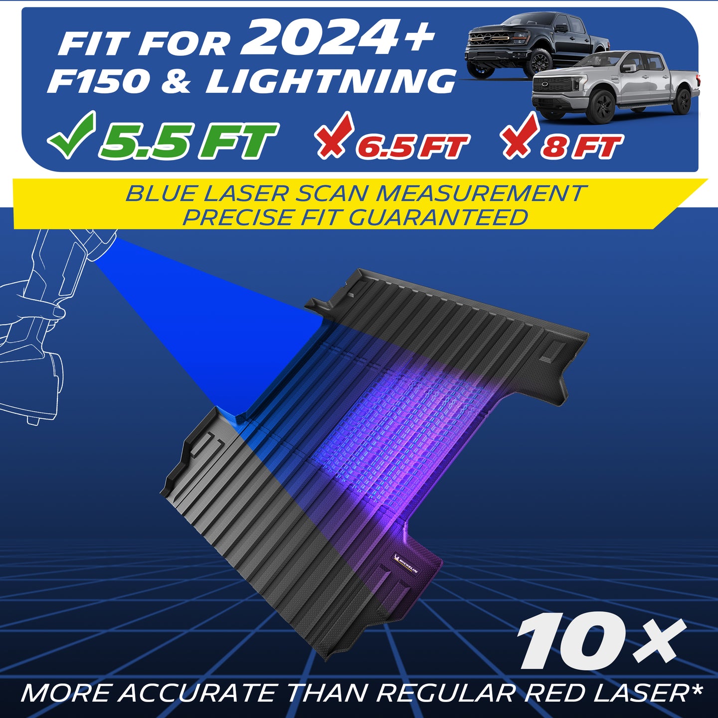 2024 Ford F150 Lightning 5.5FT Truck Bed Liner Precise Blue Laser Scan Heavy Duty TPE Cargo Mat
