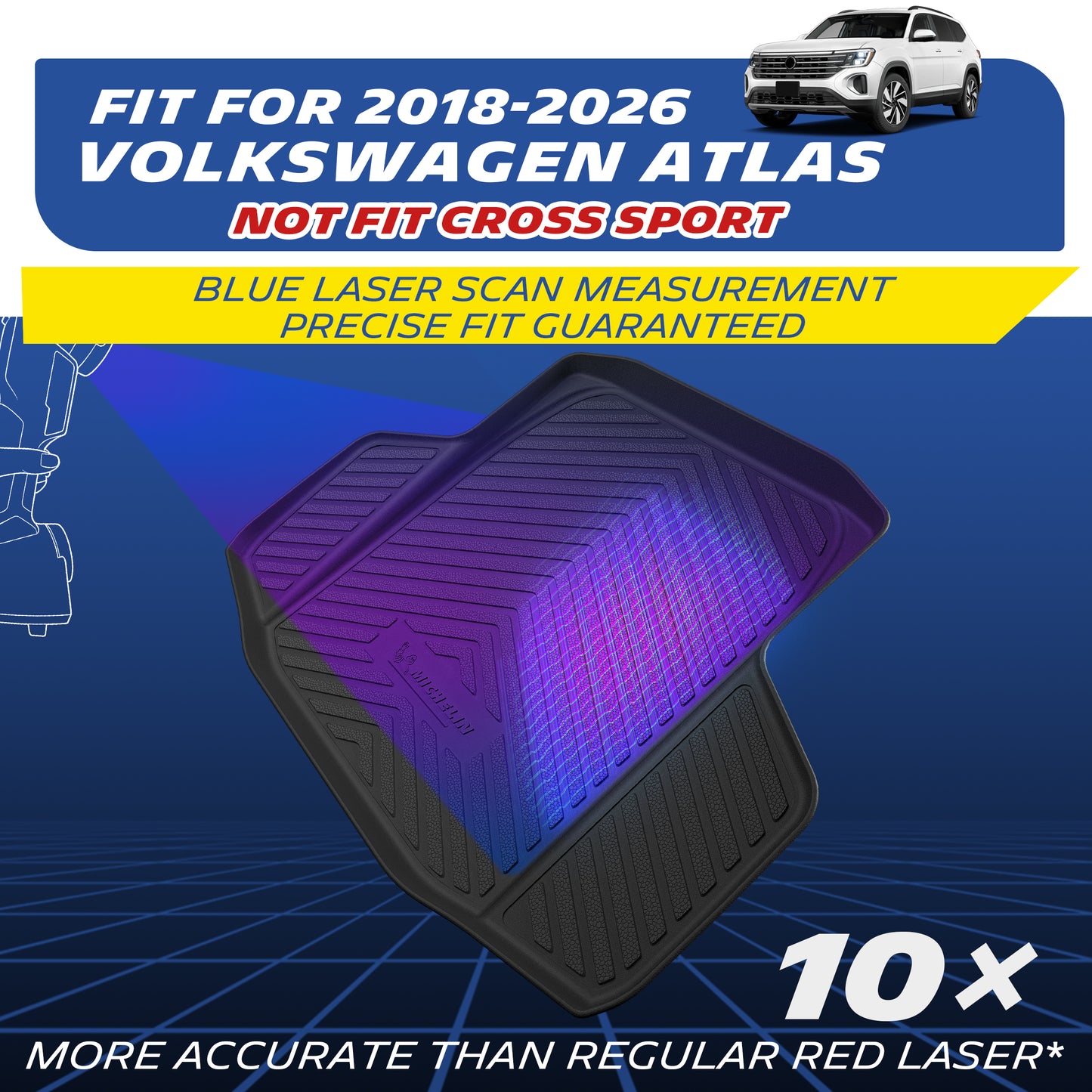 Blue laser scan trunk mat for 2018-2026 VW Atlas, not for Cross Sport