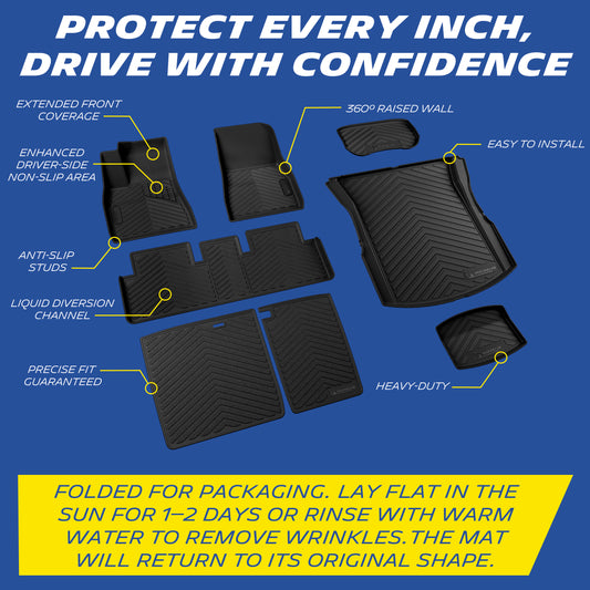 Michelin Trunk Liner for 2024-2027 Model 3, Frunk & Floor & Backrest & Rear Lower Mat, All-Weather Trunk Mat, Custom Fit, Durable TPE, Cargo Mat, Non-Slip Cargo Liner (8 Piece)