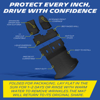 Michelin floor mat features: anti-slip, raised walls, OEM clips, liquid channels, heavy-duty, easy install.