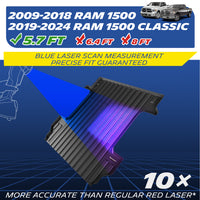 Michelin all-weather TPE truck bed mat, fits 2009-2018 RAM 1500 and 2019-2024 RAM 1500 Classic, available for 5.7ft, 6.4ft, and 8ft bed lengths, blue laser scan measurement for precise fit, 10x more accurate than standard red laser, custom-fit guaranteed.