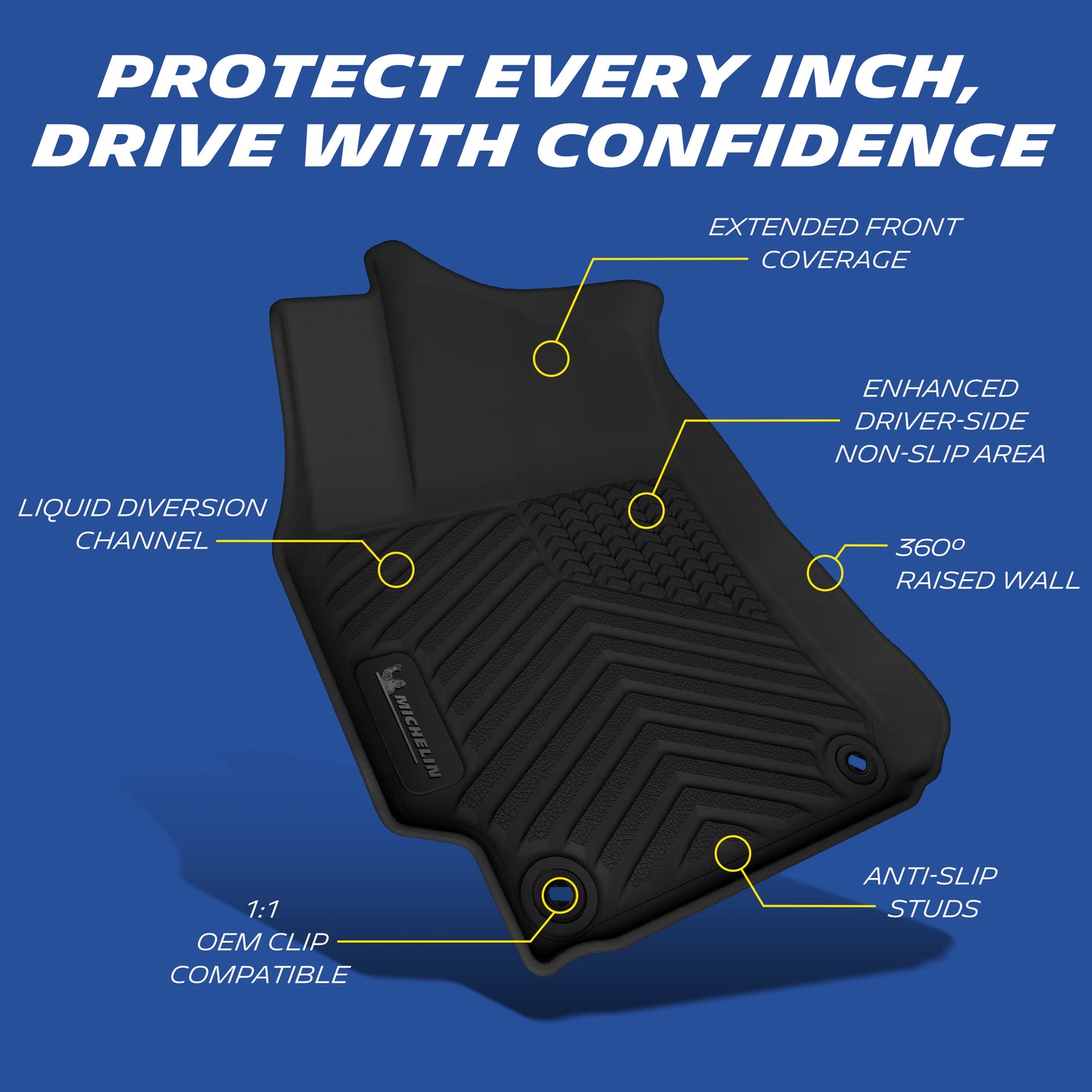 Michelin driver TPE floor mat multi-feature diagram with full protection design
