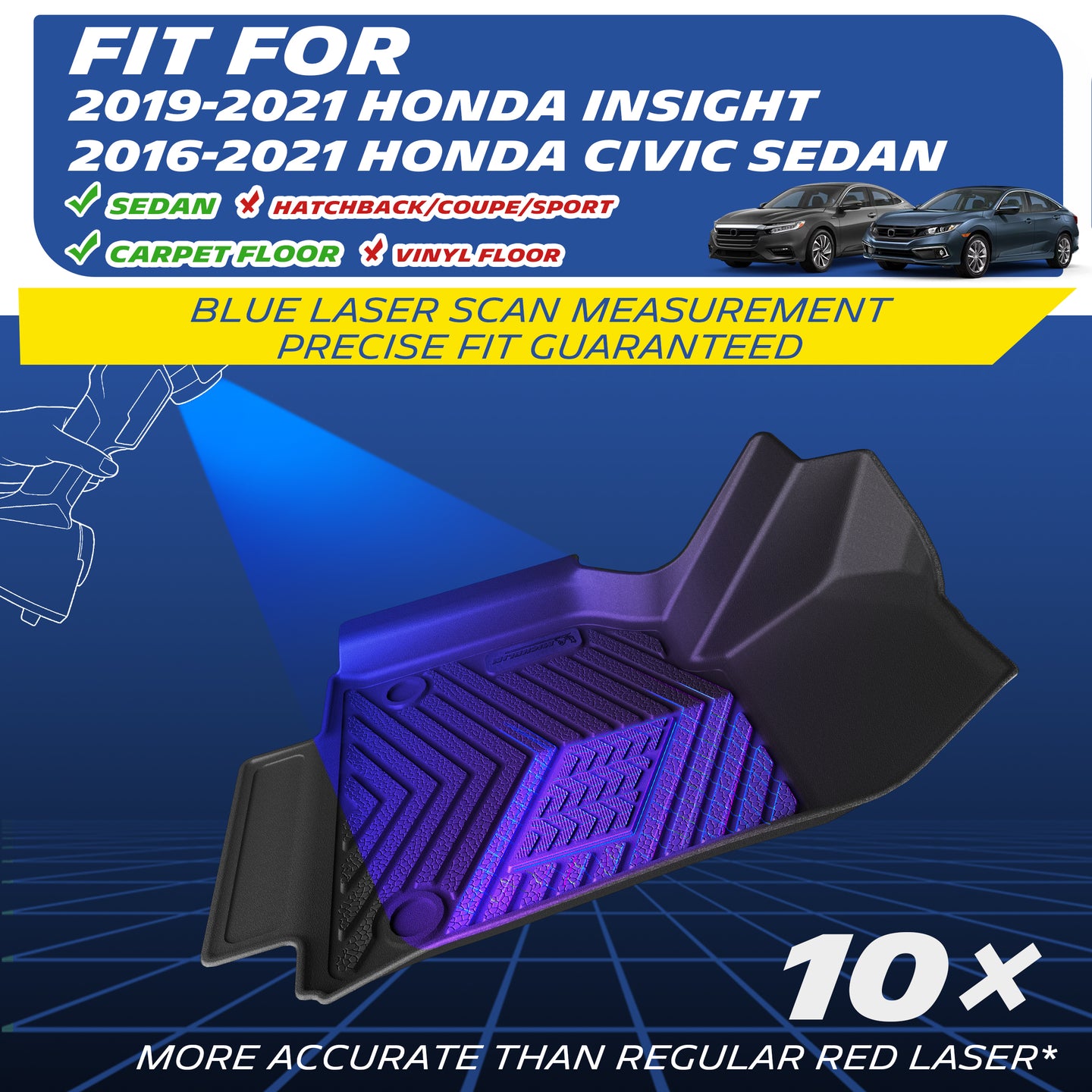 Laser-scanned TPE mat fit 2016-2021 Civic Sedan & 2019-2021 Insight
