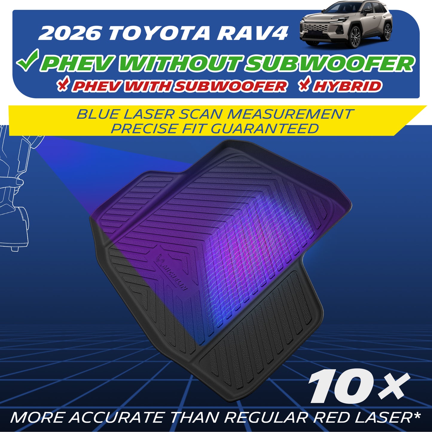 2026 Toyota RAV4 PHEV trunk mat, blue laser scan fit, for models without subwoofer, excludes Hybrid version