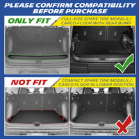 Michelin cargo liner compatibility guide showing full-size spare tire fitment and non-fitment for compact spare tire models