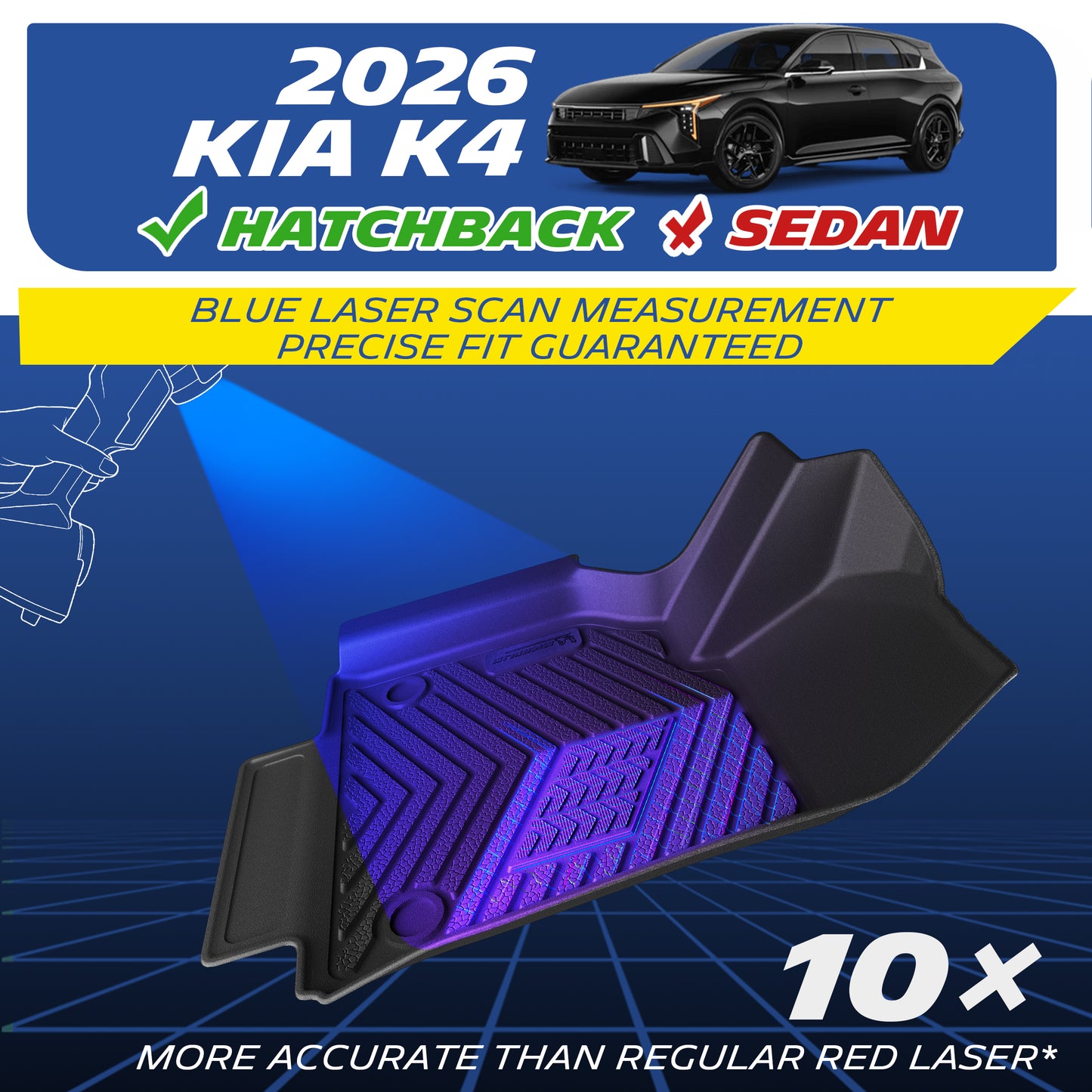 Michelin TPE floor mats for 2026 Kia K4 hatchback only, blue laser scanning for ultra-precise fit