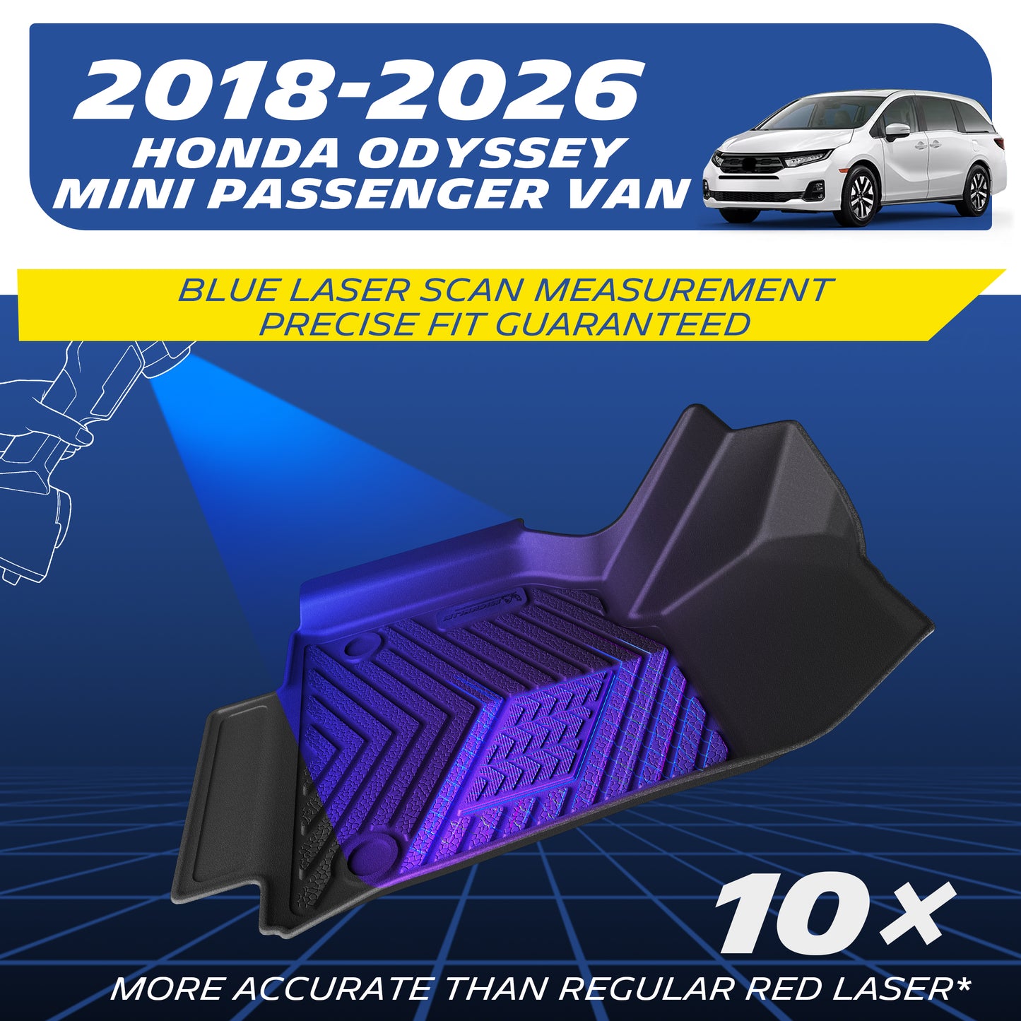 Fits 2018-2026 Honda Odyssey, Precision Blue Laser Custom Floor Mat