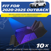 Blue laser scanning graphic for 2020-2025 Subaru Outback floor liners, 10x higher precision than red laser