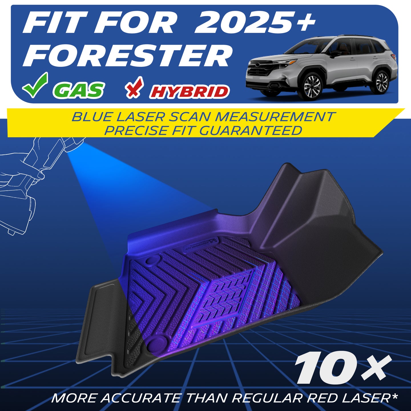Floor mats for 2025+ Subaru Forester Gas, blue laser precision fit