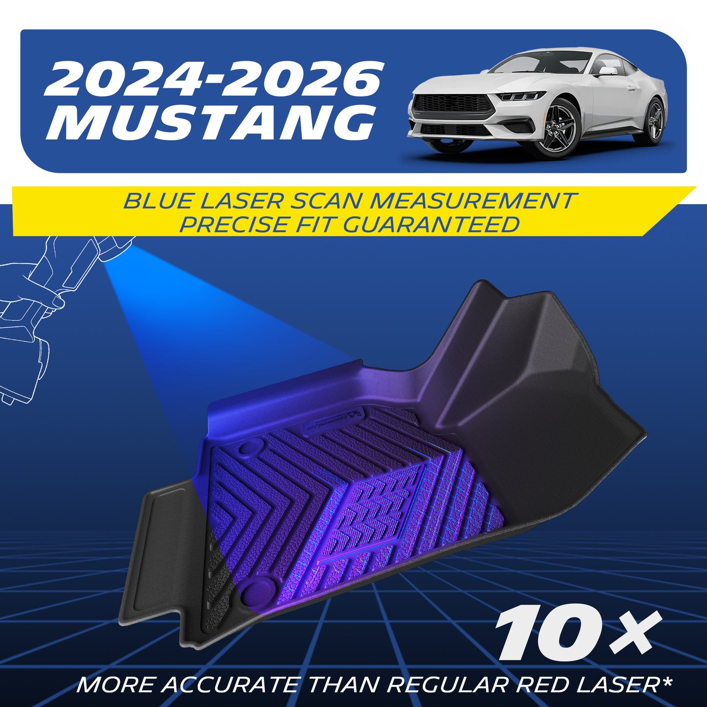 High-precision blue laser scanning for 2024-2026 Mustang mat molding