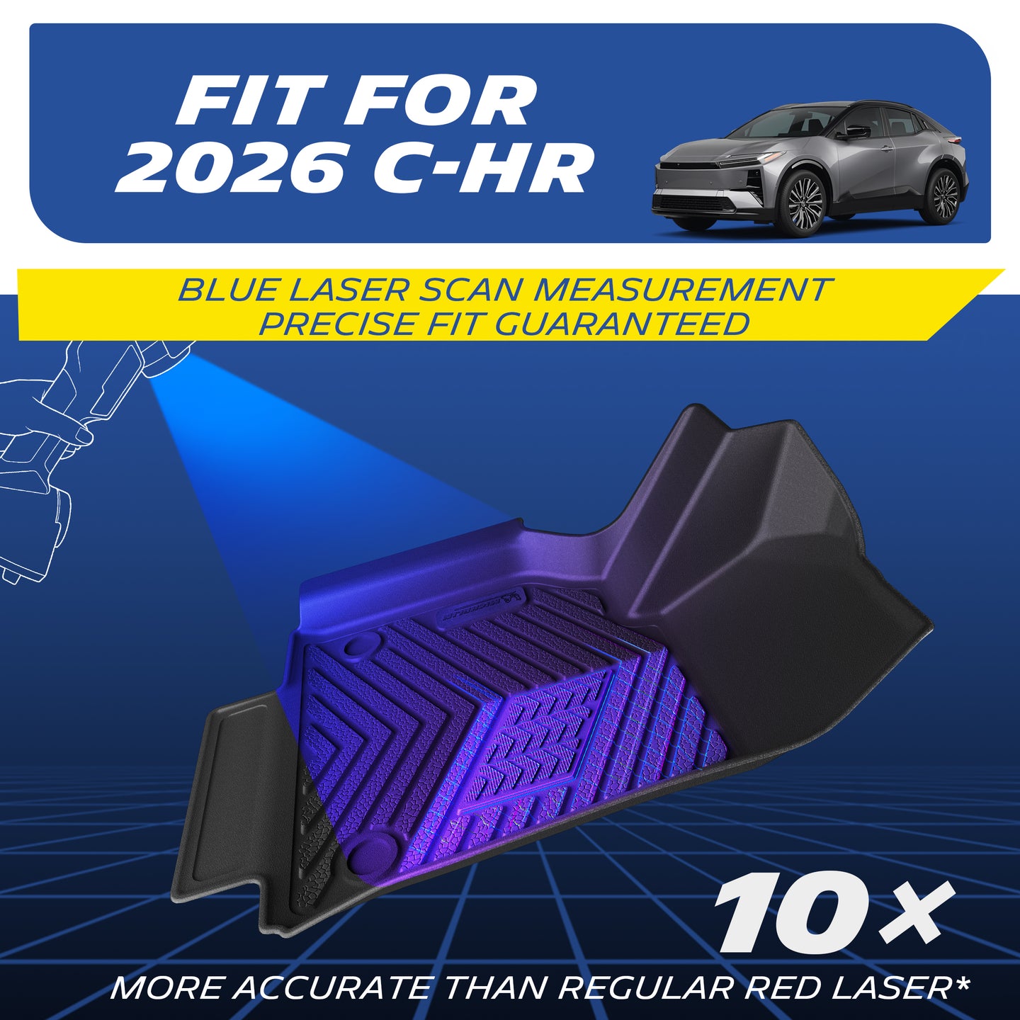 TPE floor mat for 2026 Toyota C-HR, blue laser scanning for ultra-precise custom fit.