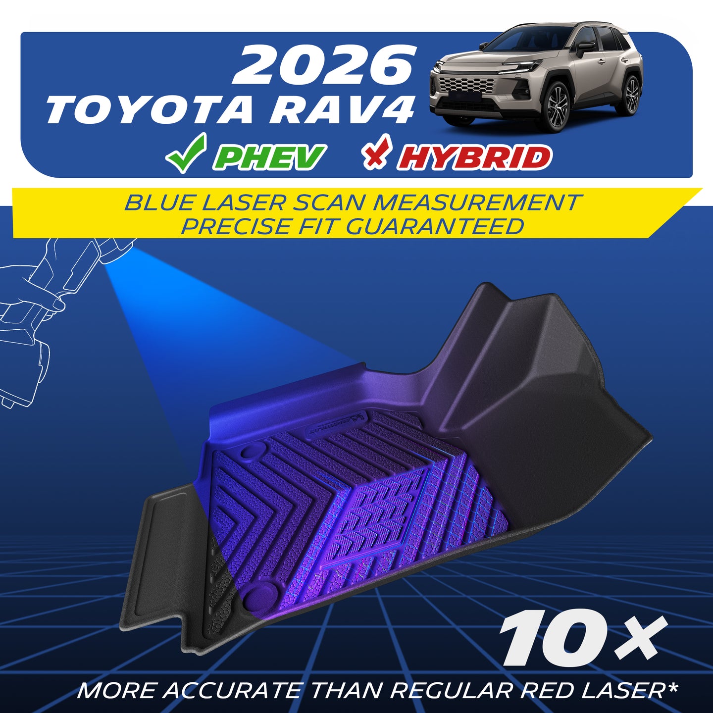 2026 Toyota RAV4 PHEV custom floor mat, blue laser scan precise fit, not for Hybrid model
