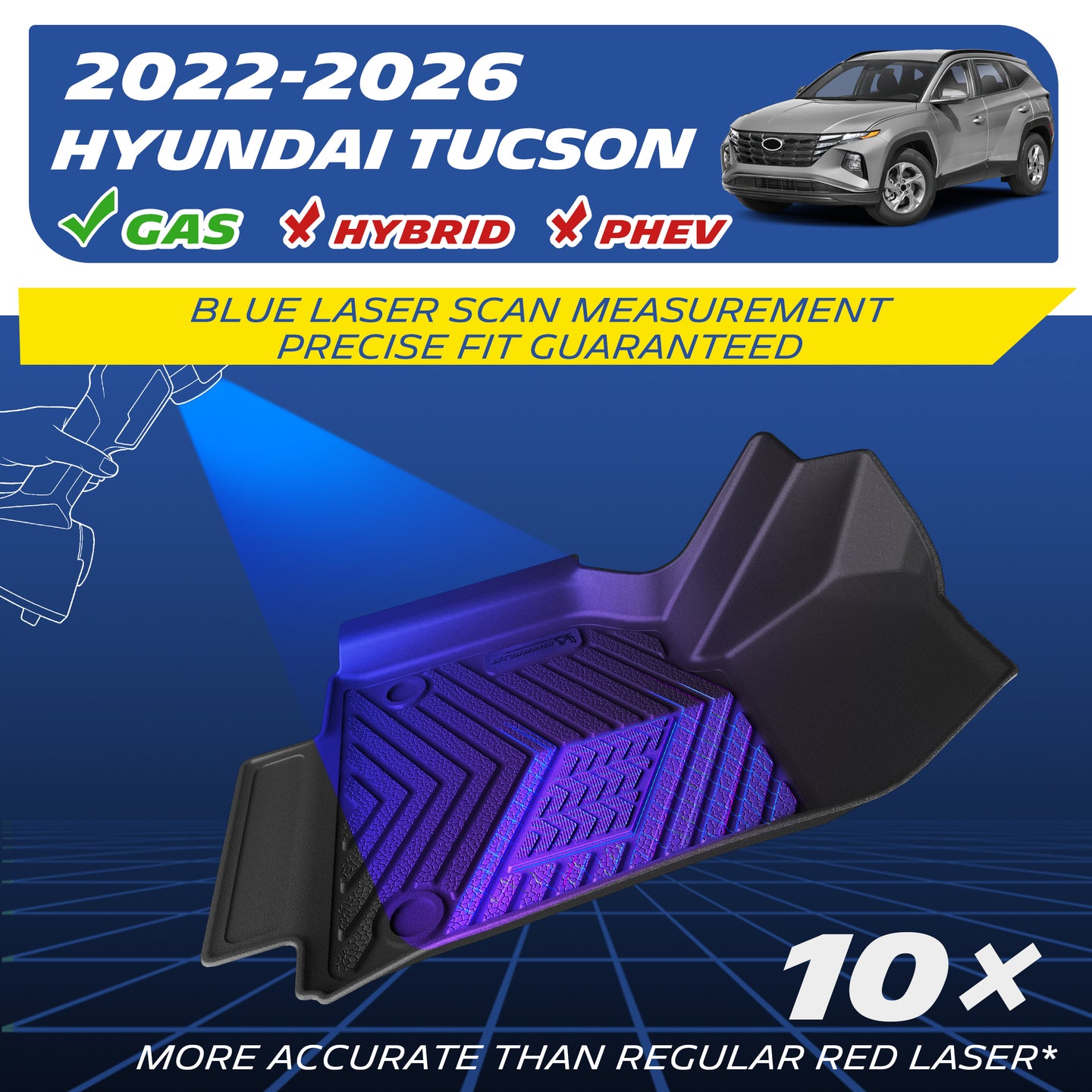  Blue laser precise scanning molding for 2022-2026 gasoline Hyundai Tucson floor mats, excludes hybrid/PHEV models