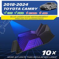 Custom TPE floor mat for 2018-2024 gas FWD Toyota Camry, blue laser scanning for precise fit