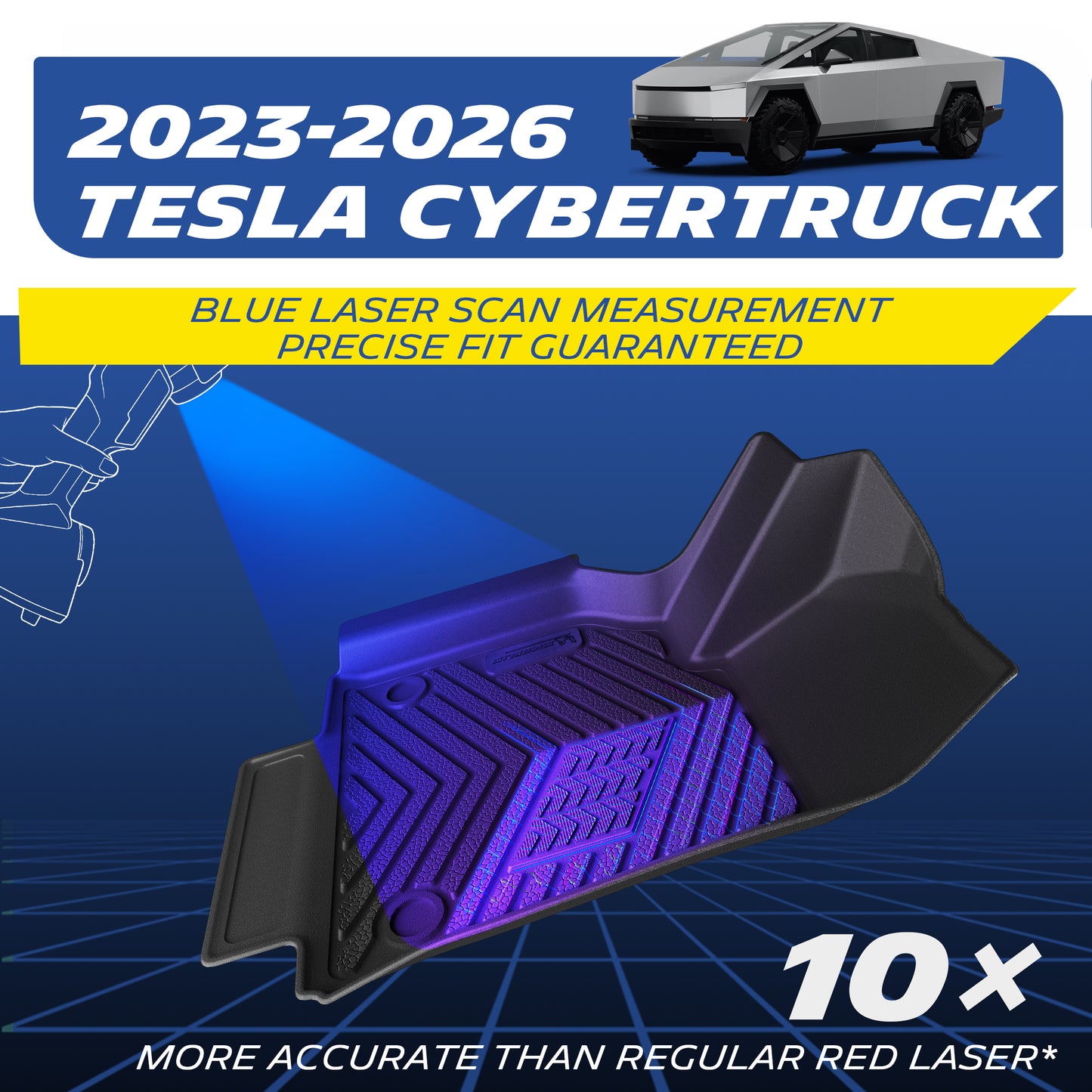 Blue‑laser scanned TPE floor mat for 2023‑2026 Tesla Cybertruck
