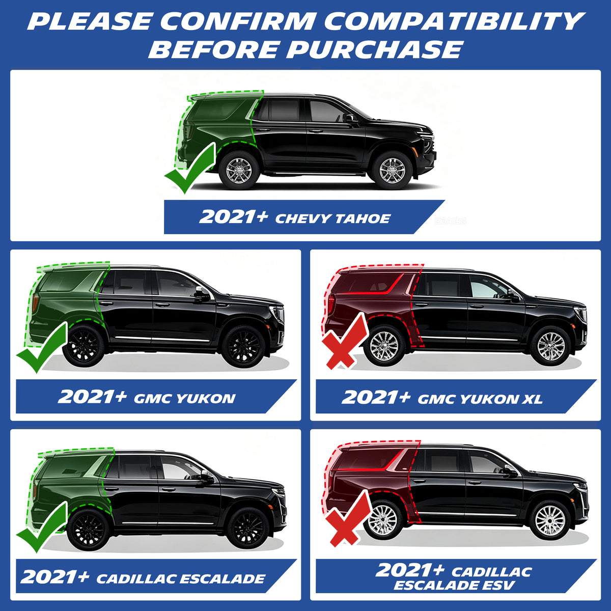 Compatibility chart for Michelin TPE mats, Tahoe/Yukon/Escalade