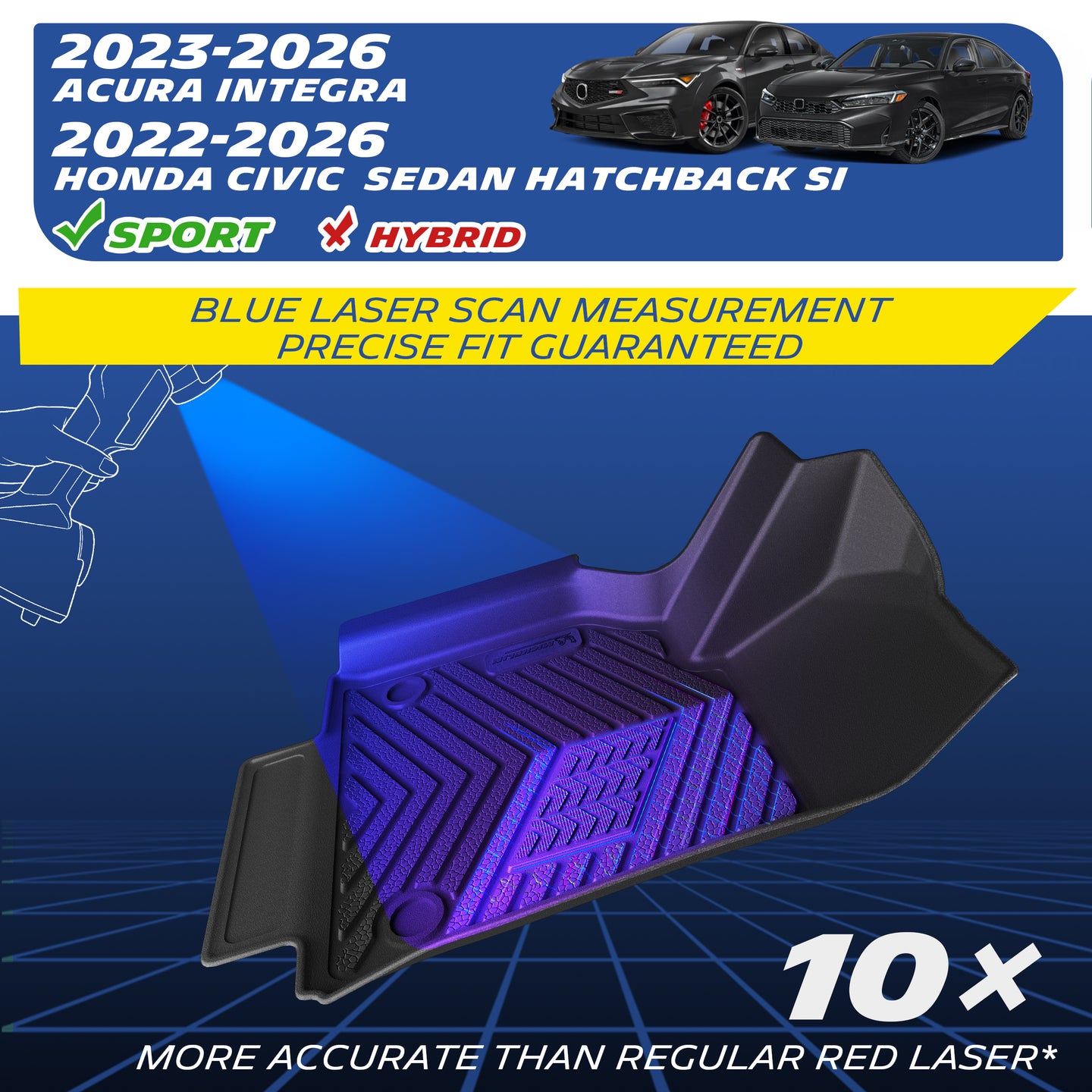 Precision-fit TPE floor mats for 2023-2026 Acura Integra & 2022-2026 Honda Civic
