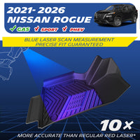 Custom TPE floor mat for 2021-2026 gas Nissan Rogue, high-precision blue laser scanning