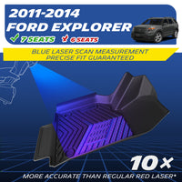 TPE floor mat for 2011-2014 Ford Explorer 7-seat model, blue laser scanned for precise fit.