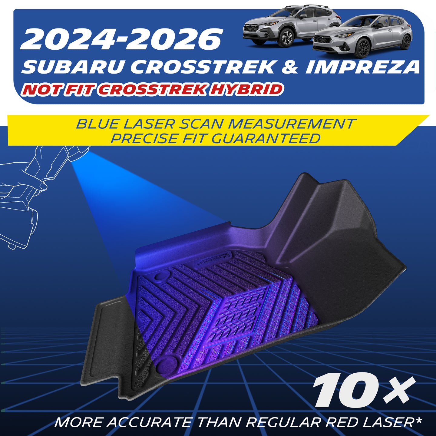 Michelin TPE car floor mats for 2024-2026 Subaru Crosstrek & Impreza, blue laser scan precision fit, excludes hybrid model