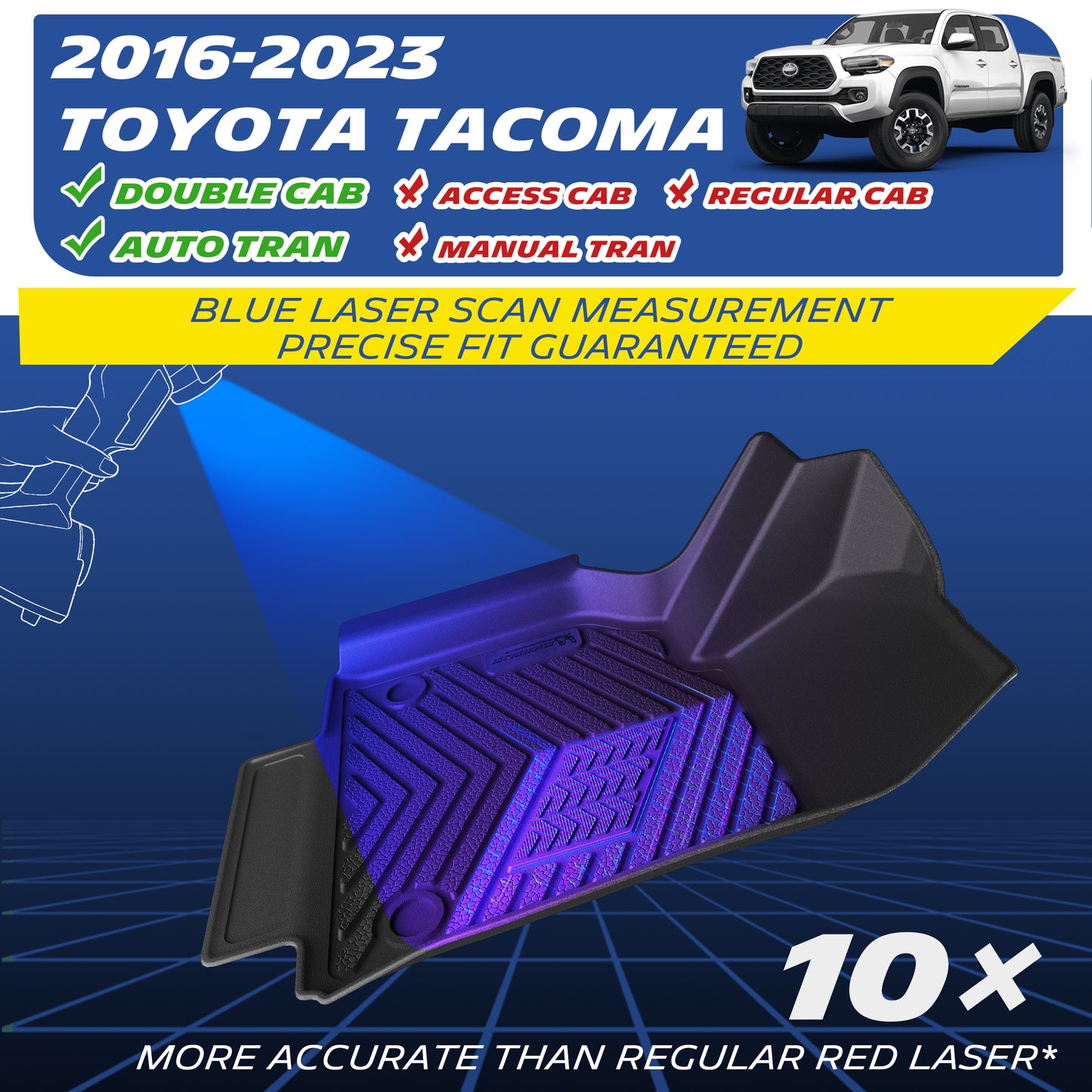 2016-2023 Toyota Tacoma. Blue laser scan – 10× more accurate.