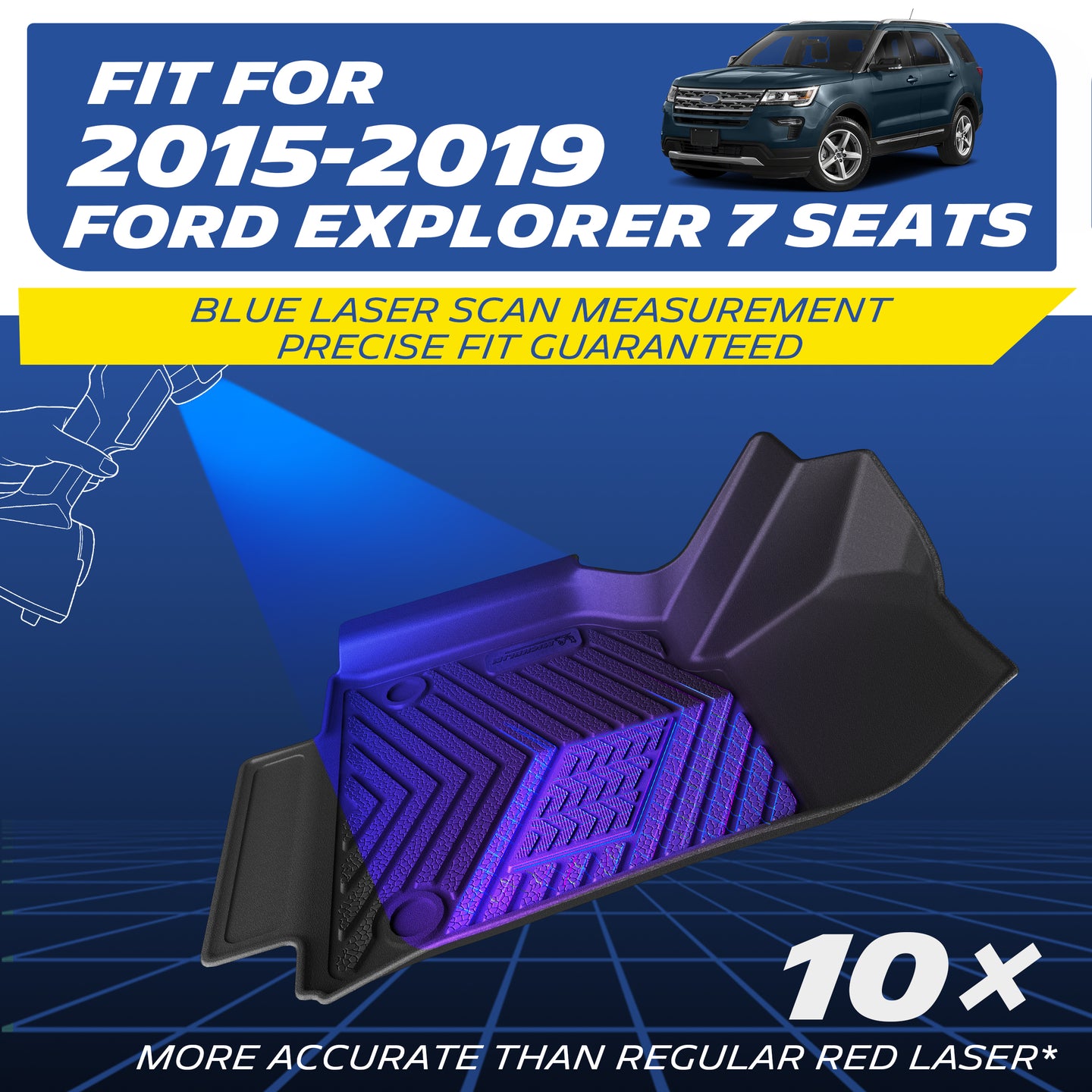 Laser-measured TPE mat for 2015-2019 7-seat Ford Explorer