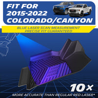 Custom fit Michelin TPE floor mats for 2015-2022 Chevrolet Colorado & GMC Canyon Crew Cab, scanned with precision blue laser measurement.