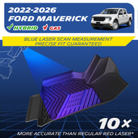 Michelin all-weather TPE floor mats, fits 2022-2026 Ford Maverick hybrid and gas models, blue laser scan measurement for precise fit, 10x more accurate than standard red laser, custom-fit guaranteed.