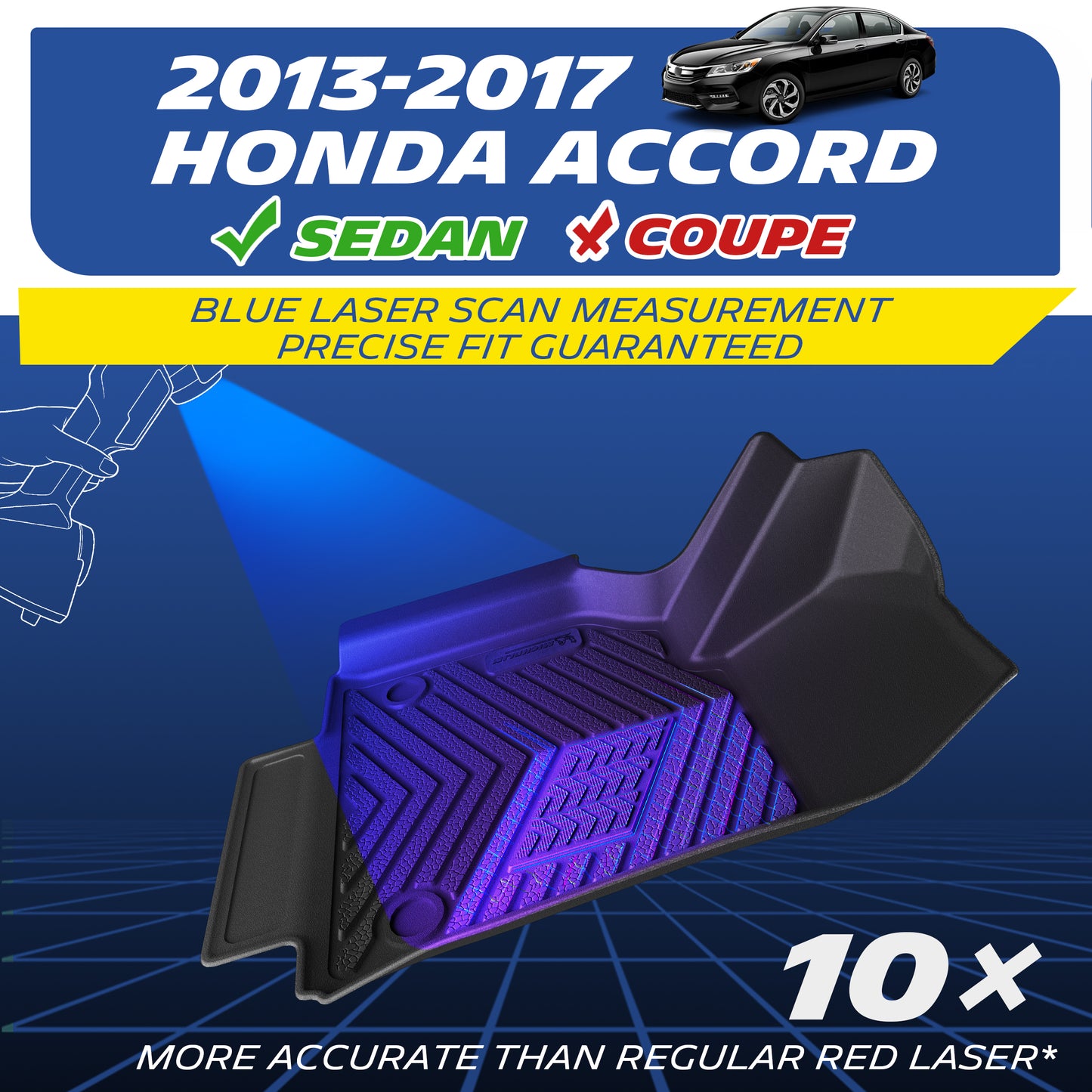 2013-2017 Honda Accord floor mats, precision laser-measured fit.