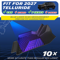 Michelin all-weather TPE floor mats, fits 2027 Kia Telluride gas models, 7-seat compatible, blue laser scan measurement for precise fit, 10x more accurate than standard red laser, custom-fit guaranteed.