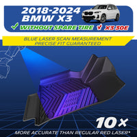 Blue laser scanning precise fit mats, compatible with BMW X3 non-spare tire models, exclude X3 30e hybrid