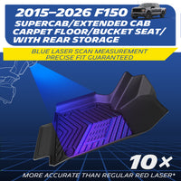 TPE floor mat for 2015-2026 Ford F150 SuperCab with carpet floor, laser scanned for precise fit.