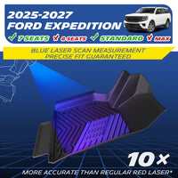 Michelin all-weather TPE floor mats, fits 2025-2027 Ford Expedition 7-seat Standard, blue laser scan measurement for precise fit, 10x more accurate than standard red laser, custom-fit guaranteed.