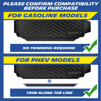 Michelin trunk mat compatibility chart for BMW X5 gas vs PHEV models with trimming guide