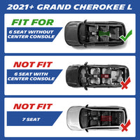 2021+ Jeep Grand Cherokee L floor mat fitment guide for 6-seat without center console only.