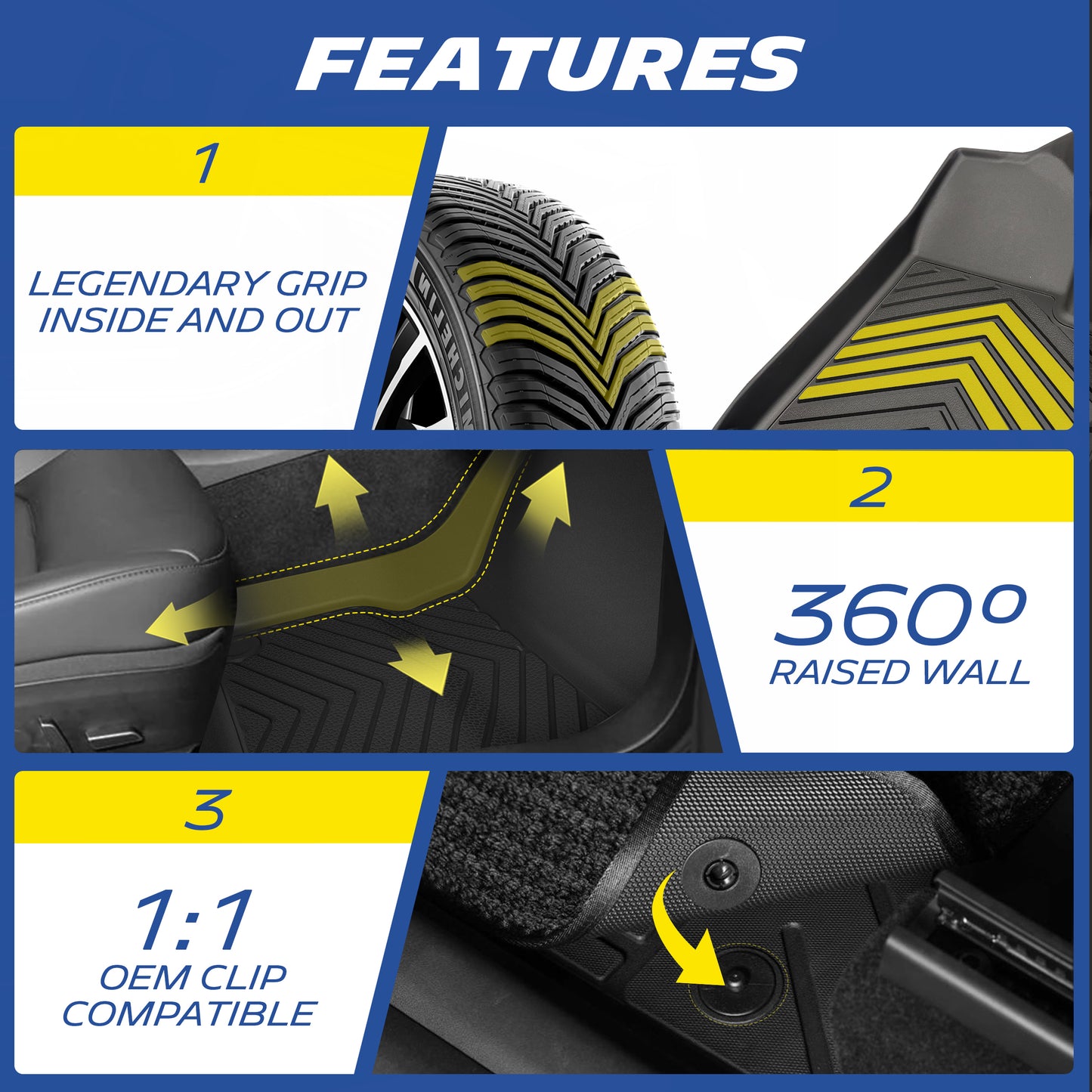Michelin Floor Mats + Trunk Mat for 2023-2026 Honda Accord (Gasoline & Hybrid), 4PCS, Floor Liner + Trunk Mat, Custom Fit, Durable TPE
