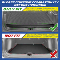 Michelin cargo liner compatibility guide showing full-size spare tire fitment and non-fitment for compact spare tire models