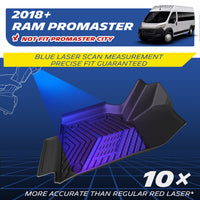 Michelin all-weather TPE floor mats, fits 2018+ RAM Promaster (not for Promaster City), blue laser scan measurement for precise fit, 10x more accurate than standard red laser, custom-fit guaranteed.
