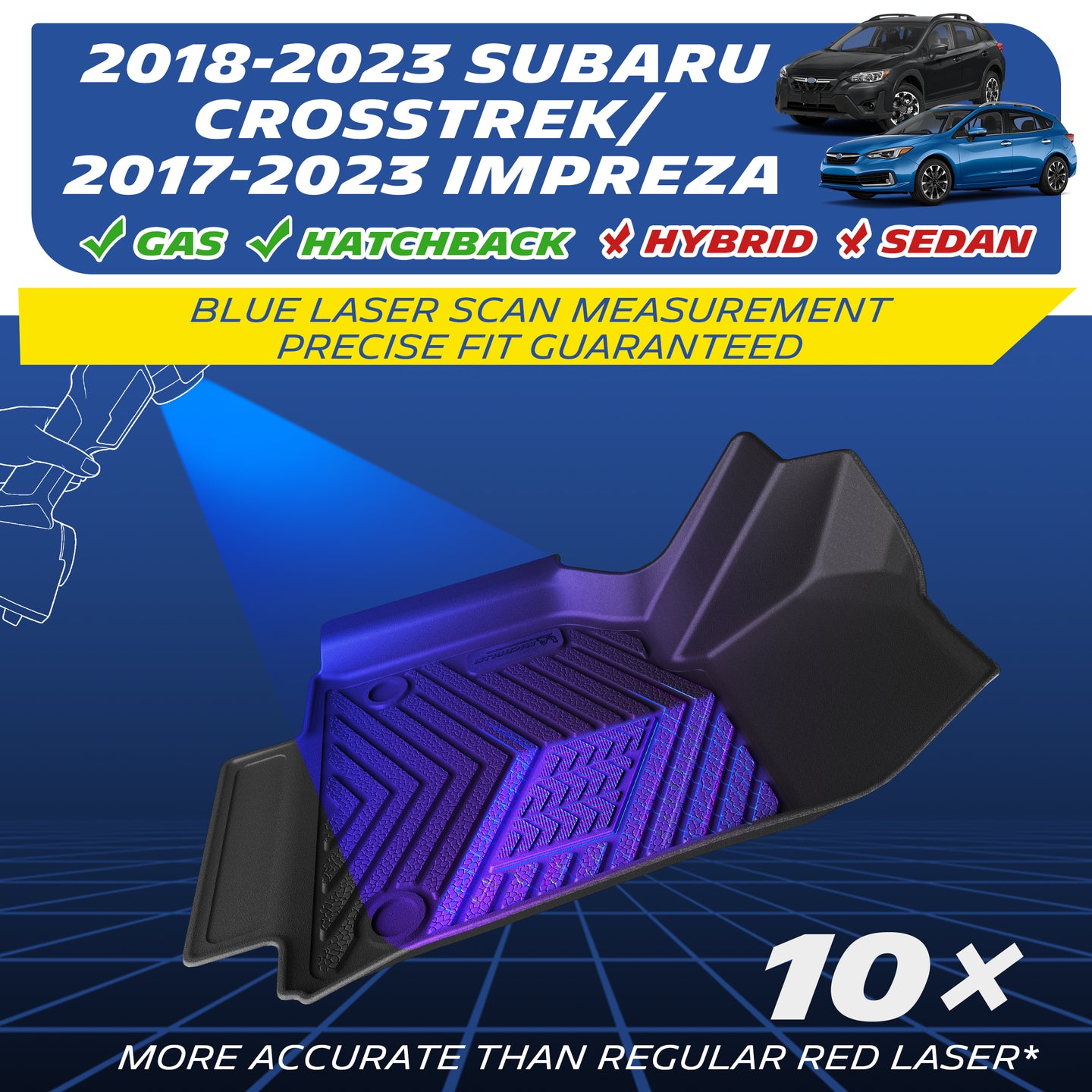 Fits gas hatchback Subaru Crosstrek & Impreza, blue laser scanned for precise fit