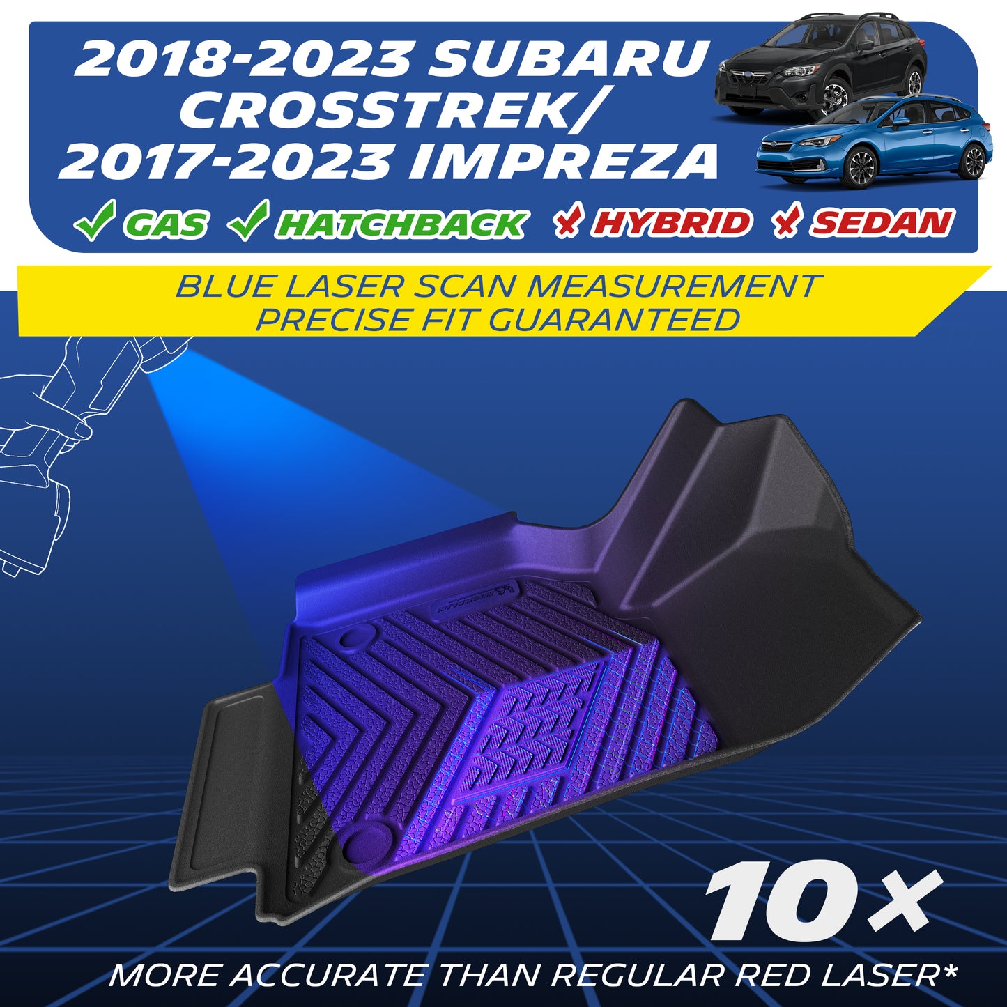 Fits gas hatchback Subaru Crosstrek & Impreza, blue laser scanned for precise fit
