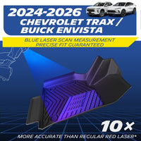 Custom-fit black TPE car floor mat designed for 2024-2026 Chevy Trax and Buick Envista. Engineered using advanced blue laser scan measurement technology, offering 10x more accuracy than standard red lasers for a guaranteed precise edge-to-edge fit.