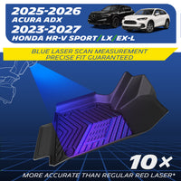 Blue laser scanned custom fit floor mats for 2025-26 Acura ADX & 2023-27 Honda HR-V, ultra precise sizing