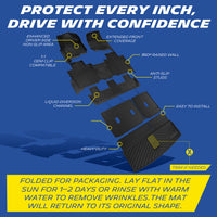 Michelin all-weather TPE floor mats, enhanced driver-side non-slip area, extended front coverage, 360° raised wall prevents overflow, liquid diversion channel, 1:1 OEM clip compatible with anti-slip studs, heavy-duty and easy to install with precise fit guaranteed, trim if needed.