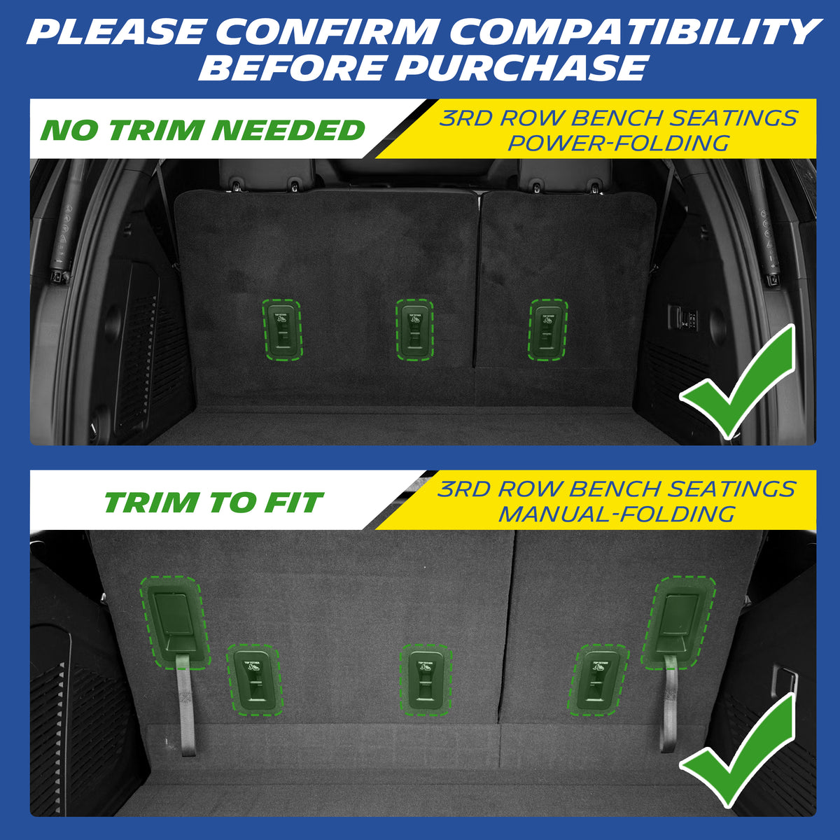 Michelin mat compatibility chart: power vs manual folding 3rd row seats