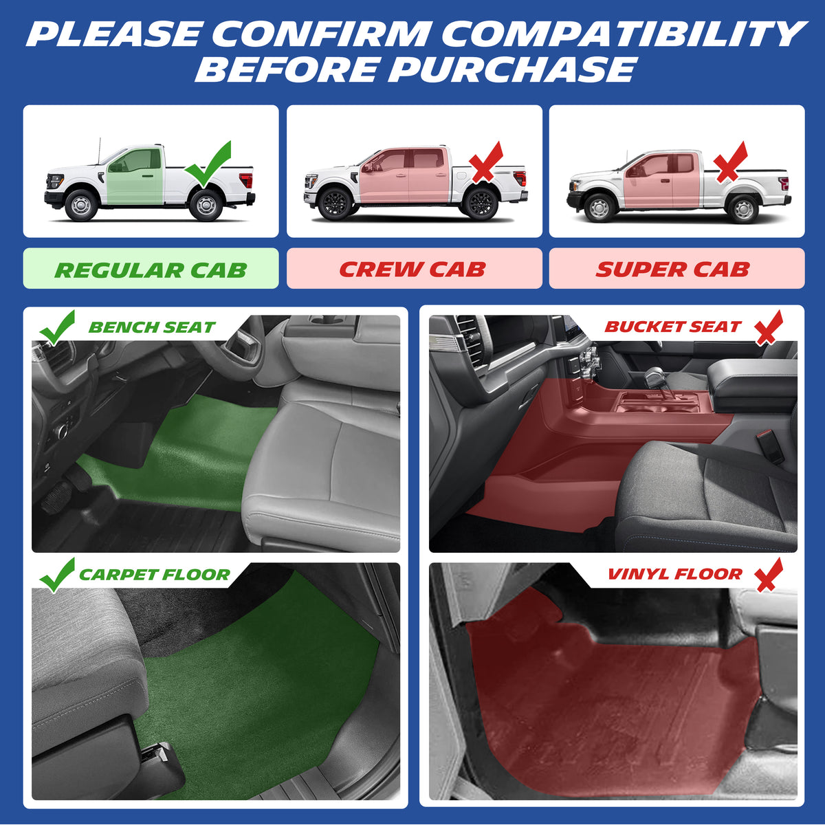 Ford F150 compatibility check chart for TPE floor mats